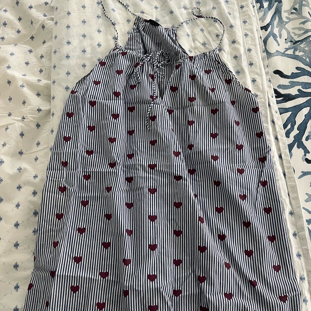 J. Crew Blue and White Striped with hearts nightgown